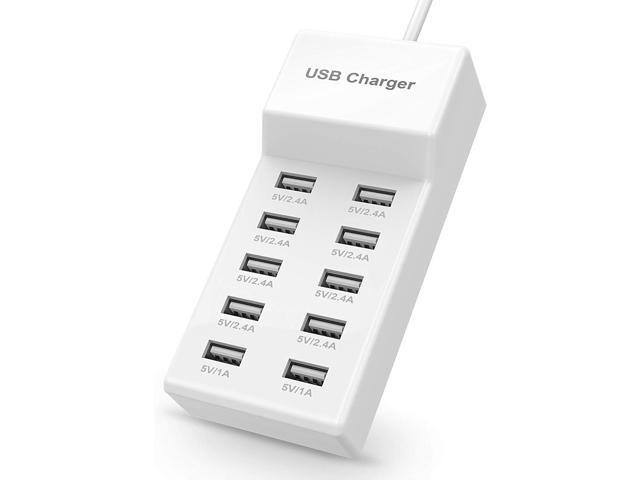 USB Charger USB Wall Charger with Rapid Charging Auto Detect Technology Safety Guaranteed 10-Port Family-Sized Smart USB Ports for Multiple Devices...