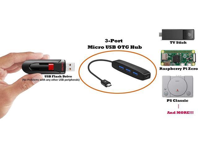 AuviPal 3-Port Micro USB OTG Hub Adapter (3 USB Ports + Power Port) for Fire Stick 4K, Playstation Classic, Raspberry Pi Zero, Sega Genesis Mini,...