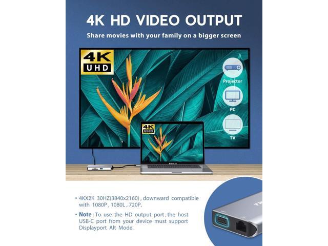USB C Hub, Type C Adapter, Falwedi 10-in-1 Dongle with Ethernet, 4K@30Hz HDMI, VGA, 3 USB3.0, SD/TF Card Reader, Audio, USB-C PD 3.0, Compatible...