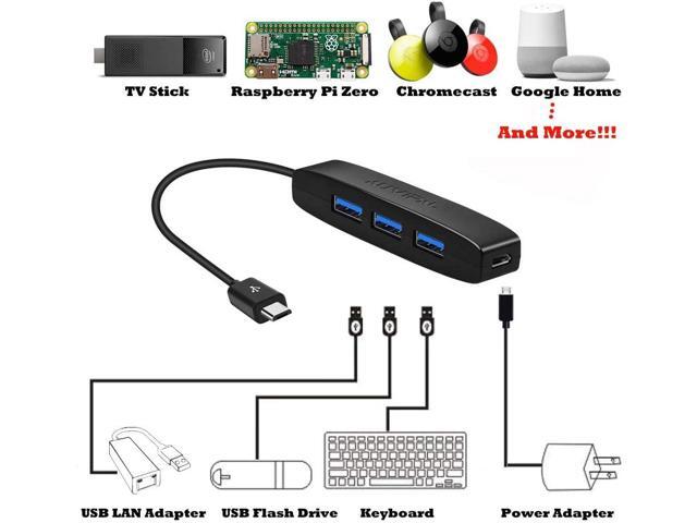 AuviPal 3-Port Micro USB OTG Hub Adapter (3 USB Ports + Power Port) for Fire Stick 4K, Playstation Classic, Raspberry Pi Zero, Sega Genesis Mini,...