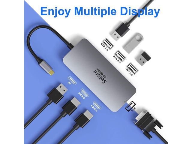 USB C to Dual HDMI Adapter,7 in 1 USB C Docking Station to Dual HDMI Displayport VGA Adapter,USB C to 3USB 2.0, Multi Monitor Adapter for Dell XPS...