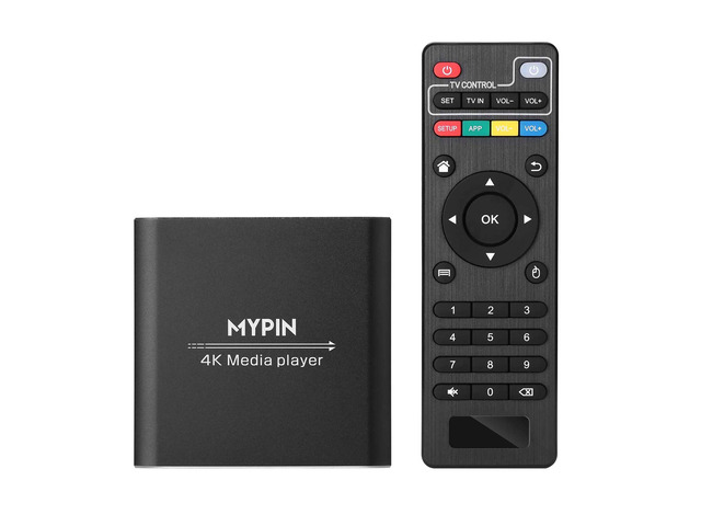4K@30hz Media Player with Remote Control, HDMI up to 7.1 Surround Sound Digital MP4 Player for 8TB HDD/ USB Drive / TF Card/ H.265 MP4 PPT MKV...