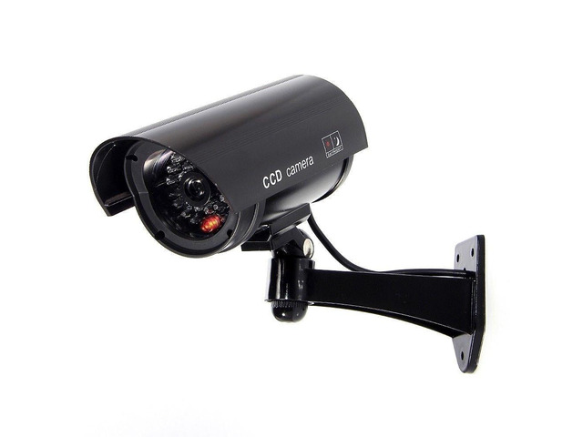 Dummy Security Camera, Fake CCTV Surveillance System (1, Black) Fake Camera with Realistic Red Flashing Lights and Warning Sticker for Indoor...