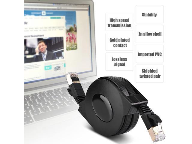 RJ45 LAN Cable, Black Retractable LAN Network Cable, Flat Ethernet Cord for LAN Network