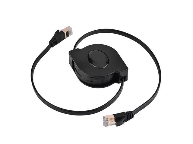 RJ45 LAN Cable, Black Retractable LAN Network Cable, Flat Ethernet Cord for LAN Network