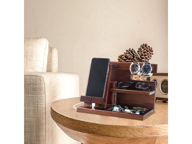 Wood Phone Docking Station For Men - Wooden Nightstand Organizer - Personalized Idea For Him, Husband, Boyfriend, Dad, Son, Boss, Colleague -...