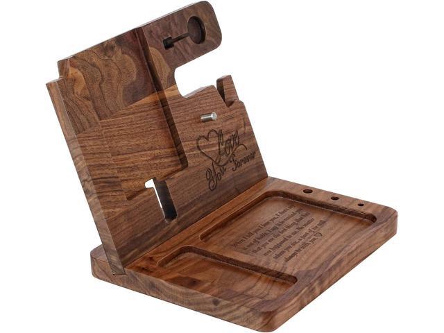 Wood Phone Docking Station for Men Personalized - Valentine's Day Idea for Husband Boyfriend Birthday Gift for Him - Wooden Organizer Nightstand...