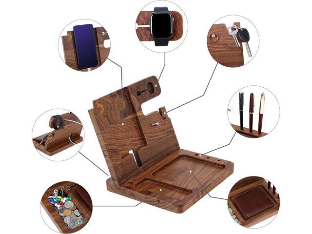 Wood Phone Docking Station for Men Personalized - Valentine's Day Idea for Husband Boyfriend Birthday Gift for Him - Wooden Organizer Nightstand...