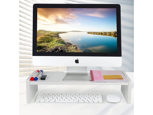 KINLINK Solid Wood Monitor Stand Riser, Monitor Riser with 2 Adjustable Height, 15.8 inch Computer Riser for Computer, iMac, PC, Printer, Computer...