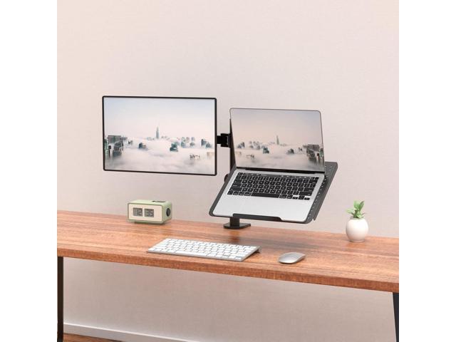 WALI Laptop and Monitor Stand Fully Adjustable Monitor Mount and Laptop Tray for 1 Laptop Notebook up to 17 inch and 1 Screen up to 27 inch, 22...