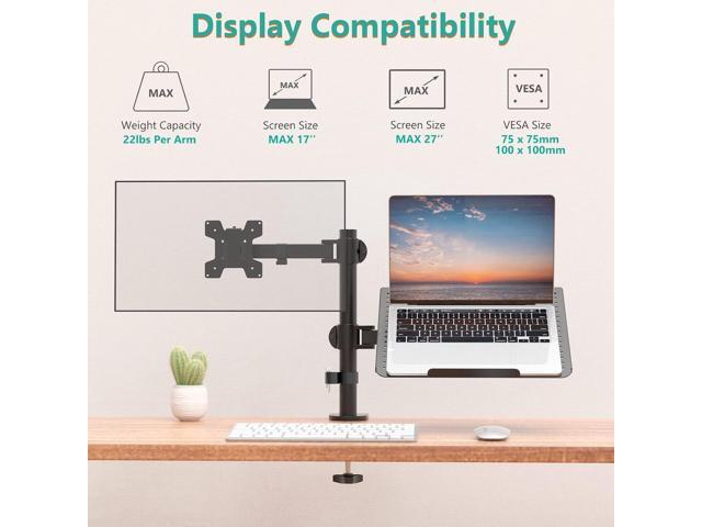 WALI Laptop and Monitor Stand Fully Adjustable Monitor Mount and Laptop Tray for 1 Laptop Notebook up to 17 inch and 1 Screen up to 27 inch, 22...