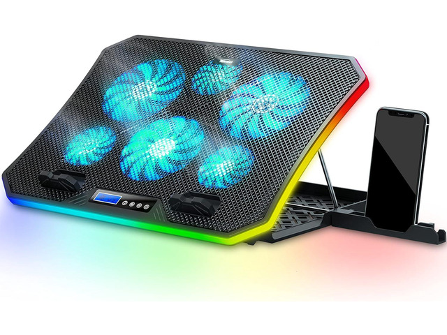 TopMate C12 Laptop Cooling Pad RGB Gaming Notebook Cooler for Desk and Lap Use, Laptop Fan Stand 8 Adjustable Heights with 6 Quiet Fans and Phone...