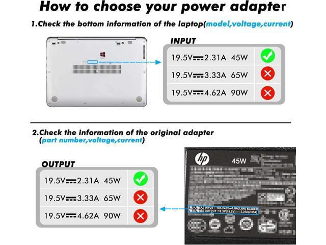 Replacement 45W HP Laptop Charger, 19.5V 2.31A Power Adapter for HP Pavilion 11 13 14 15 Notebook Power Supply with Cord