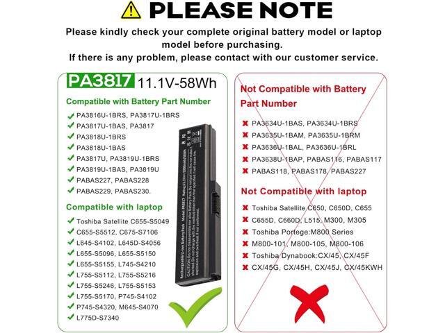 Laptop Battery PA3817U-1BRS PA3818U-1BRS PA3819U-1BRS for Toshiba Satellite C655 C675 C675D L645 L645D L655 L655D L675 L675D L745 L755 L755D P745...