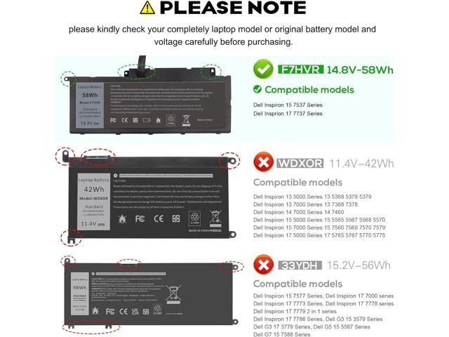 Futurebatt F7HVR Notebook Battery 14.8V 58WH Replaceable for Dell Inspiron 15 7537 Dell Insprion 17 7737 Series