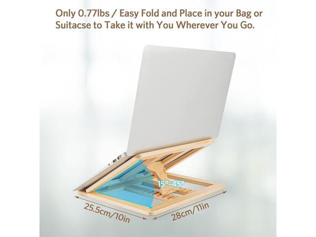Wooden Laptop Stand for Desk with Free Phone Holder, Foldable and Adjustable Ergonomic Laptop Riser for 10-15.6 Inch Notebooks, Portable MacBook...