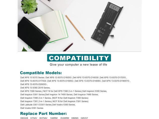 Futurebatt DXGH8 7.6V 52Wh Laptop Battery Compatible with Dell XPS 13 9370 9380 0H754V FHD 13-9370-D1705S Latitude 3301 5390 5391 7400 7490 Series...