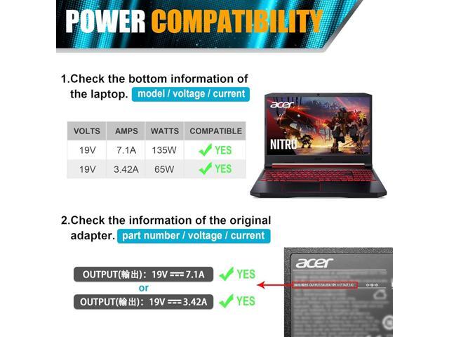 135W Laptop Charger for Acer Nitro 5 AN515-51 AN515-41 AN515-53 AN515-54 AN515-55 AN515-54 AN517-51 AN517-52 AN715-51 A715-52 S40-51 S40-52...