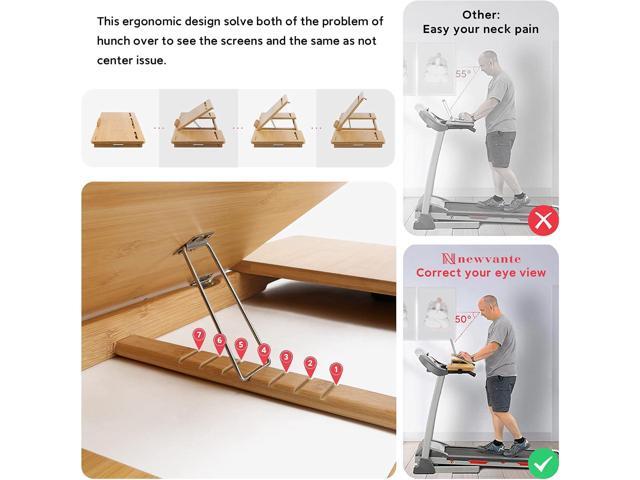 Nnewvante Treadmill Desk Attachment Bamboo Walking Laptop Stand Holder Workstation Adjustable Desktop Laptop Tray for Treadmill