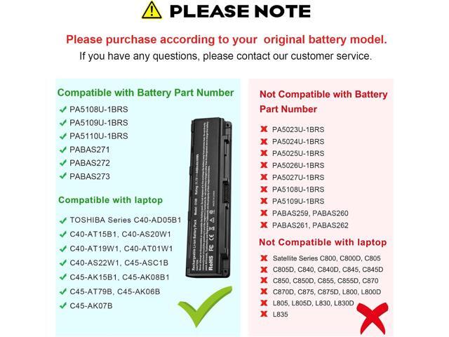 Futurebatt 49Wh PA5109U-1BRS Battery for Toshiba Satellite C40 C45 C50D C50T C55 C55T C55DT C805 C855 C855D L855 L875 P855 P875 S855 S875 S75...