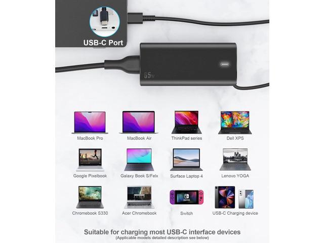 65W USB-C Charger Compatible with hp Chromebook Lenovo Laptop Dell xps Laptop Chromebook Acer Spectre Elite x2 G4 EliteBook x360 TPN-CA10 TPN-LA12...