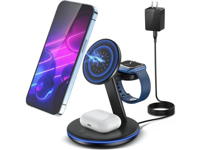 Magnetic Wireless Charging Station for Apple Series, 3-in-1 15W Fast Mag-Safe Charger Stand with QC3.0 Adapter, for iPhone 15, 14,13,12 Pro...