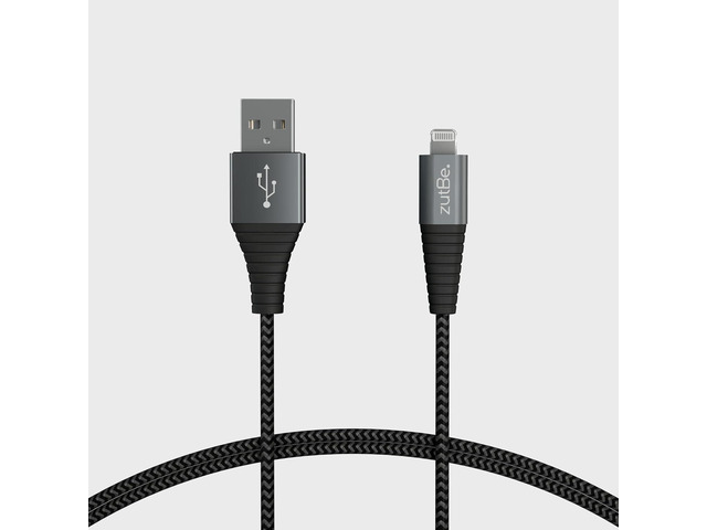 zutBe Shield Silver & Black MFi Certified Lightning Cable, Reinforced Braided Kevlar Charger Compatible with All iPhone 12, SE, 11, X, 8, 7, 6, iPad,...