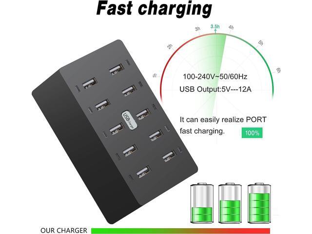 10 Ports Wall Charger, 50W 10-Port Family-Sized Desktop USB Rapid Charger,Multiple Charging Station,Compatible with Smartphones and Other USB...