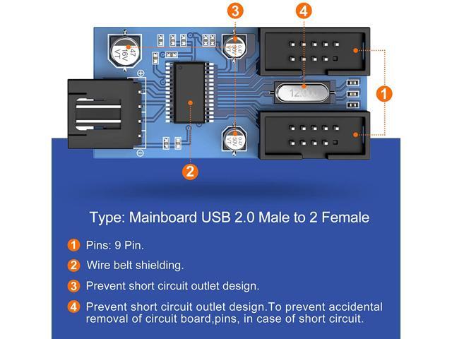 Motherboard USB2.0 9pin USB Header Splitter Male 1 to 4 Female Extension Cable30cm/0.98ftCard Control PCB Board USB HUB 9-pin Splitter Adapter Port...