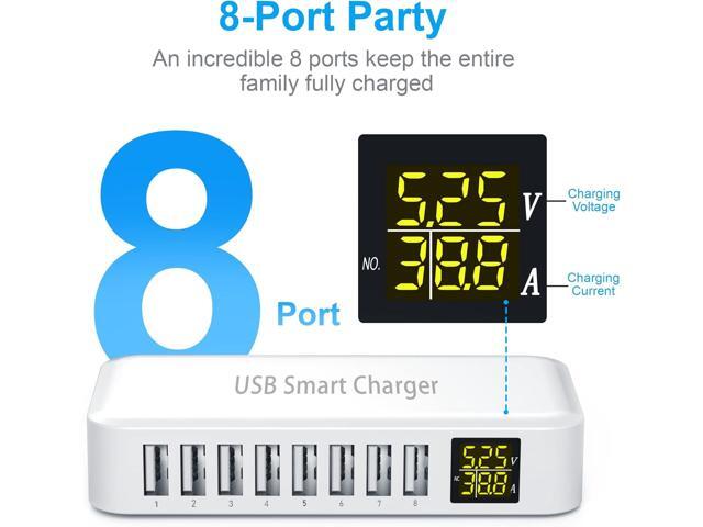 USB Charging Station, Ziwodiv 8-Port 60W/12A USB Charger Station, Multi Ports USB-A Charging Hub with LED Display, Compact Desktop Charger for...