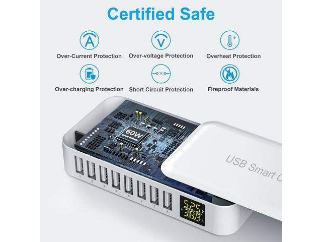 USB Charging Station, Ziwodiv 8-Port 60W/12A USB Charger Station, Multi Ports USB-A Charging Hub with LED Display, Compact Desktop Charger for...
