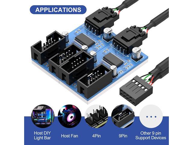 Motherboard USB2.0 9pin USB Header Splitter Male 1 to 4 Female Extension Cable30cm/0.98ftCard Control PCB Board USB HUB 9-pin Splitter Adapter Port...