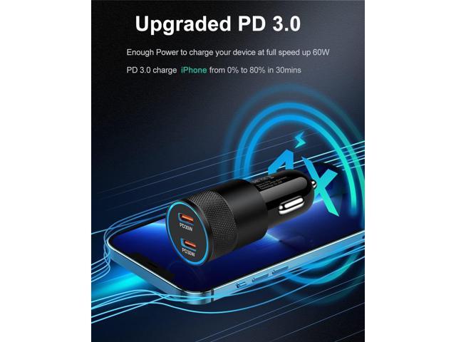 USB C Car Charger, 60W Cigarette Lighter Flush Adapter, Type C Fast Charging Car Plug Block for iPhone 16 15 14 13 Pro Max, Galaxy S25 S24 S23...