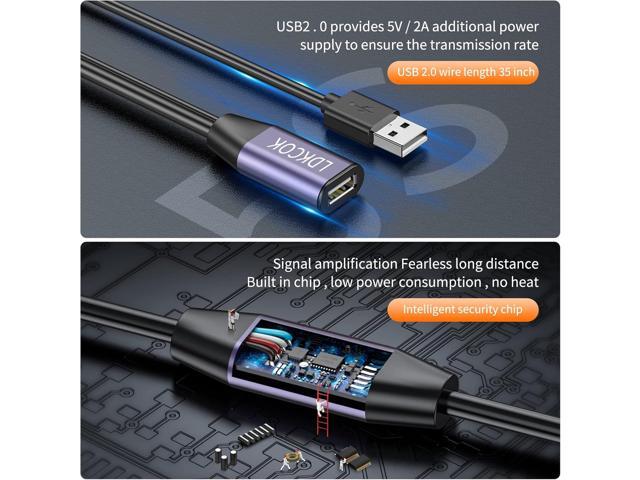 LDKCOK USB 2.0 Type A Male to A Female Active Repeater Extension Cable 100ft, High Speed 480 Mbps