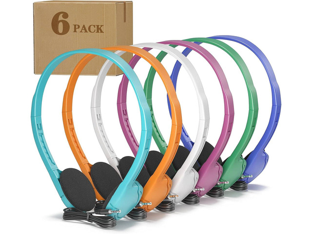 Keewonda Kids Headphones in Bulk 6 Pack, Wholesale School Headphones Multi Colors for Classroom Students Teen Adults with 3.5mm Jack(No Mic)