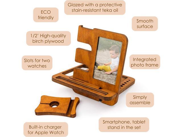 Wooden Phone Docking Station - Nightstand Organizer for Men - Phone Tablet Watch Holder - Wallet Watch Stand - Anniversary for Men's Fathers Gifts...
