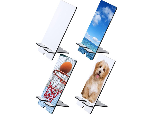 Frienda 4 Pieces Sublimation Blank Phone Stand Sublimation Cell Phone Holder for Desk Wood Smartphone Holders DIY Craft Charging Stand for Desktop...