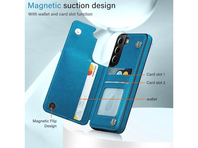 Korecase Wallet Phone Case for Samsung Galaxy S23 with Card Holder, Butterfly Floral PU Leather Back Flip Case -Blue