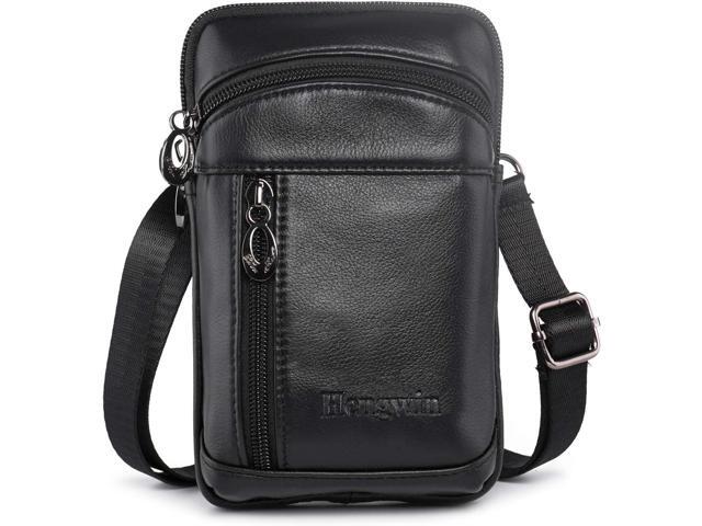 Hengwin Small Leather Crossbody Shoulder Bag Men Belt Clip Phone Holster Case Belt Loop Pouch Waist Bag Pack Fit for iPhone 16 15 14 13 Pro Max 8...
