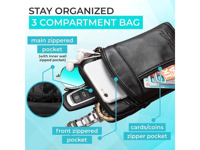 Hengwin Small Leather Crossbody Shoulder Bag Men Belt Clip Phone Holster Case Belt Loop Pouch Waist Bag Pack Fit for iPhone 15 14 13 Pro Max 8 7 6...