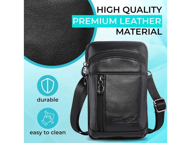 Hengwin Small Leather Crossbody Shoulder Bag Men Belt Clip Phone Holster Case Belt Loop Pouch Waist Bag Pack Fit for iPhone 15 14 13 Pro Max 8 7 6...