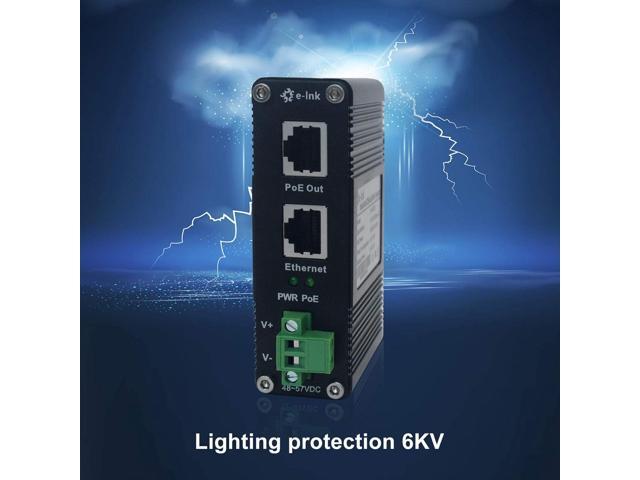 E-link Industrial Gigabit PoE++ Injector 48V DC PoE++ 95W up to 100 Meters Output DIN Rail Mount Hardened High Power PoE Adapter -40°C to 80°C IP40