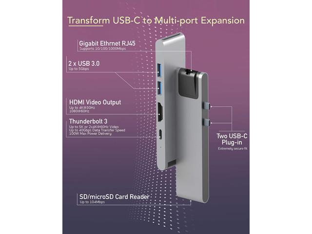 USB C Hub Adapter for MAC, 2020 Model, Multi-Port Dongle 4K HDMI, Ethernet, USB-C Thunderbolt 3, SD/Micro Card Reader, USB 3.0 - Compatible with...