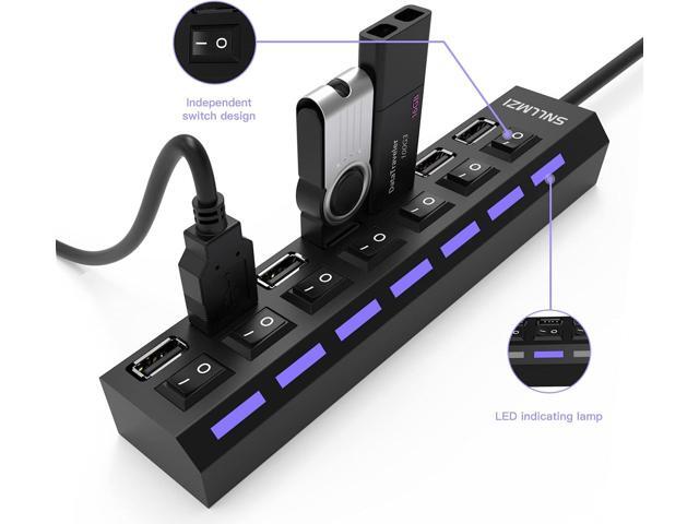 USB Hub, 7 Port USB 2.0 Hub LED Portable High-Speed Compatible for iMac Pro, MacBook Air, Mac Mini/Pro, Surface Pro, PC and Laptop