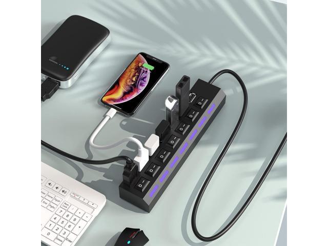 USB Hub, 7 Port USB 2.0 Hub LED Portable High-Speed Compatible for iMac Pro, MacBook Air, Mac Mini/Pro, Surface Pro, PC and Laptop