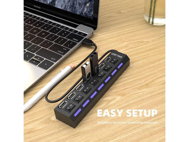 USB Hub, 7 Port USB 2.0 Hub LED Portable High-Speed Compatible for iMac Pro, MacBook Air, Mac Mini/Pro, Surface Pro, PC and Laptop