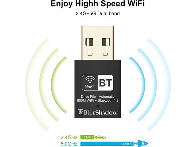 Blueshadow Mini 2-in-1 USB WiFi Bluetooth Adapter AC600-2.4G/5G Dual Band Wireless Network Adapter for Desktop PC, Bluetooth 4.2, WPA3 Network...