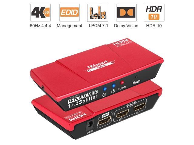 TESmart HDMI Splitter 1 Input 2 Output 4K@60Hz 4:4:4 Ultra HD Dual Monitors Compatible with PC PS3 PS4 Xbox-HDMI, HDCP 2.2, HDR