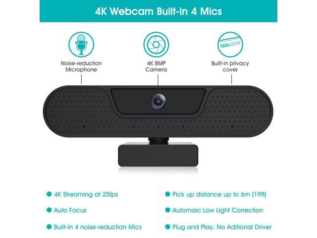 VIZOLINK 4K Webcam with 4 Noise-canceling Microphones for Computer/Laptop/Mac, Privacy Cover and Tripod, Work with Video Conference, Live...