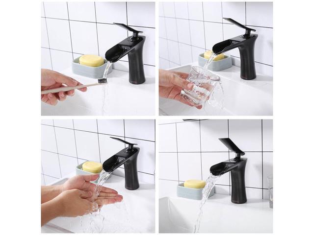 Aquaterior Single Handle Bathroom Faucet Waterfall Spout Mixer Tap Basin Lavatory Faucet Oil Rubbed Bronze (CUPC NSF)